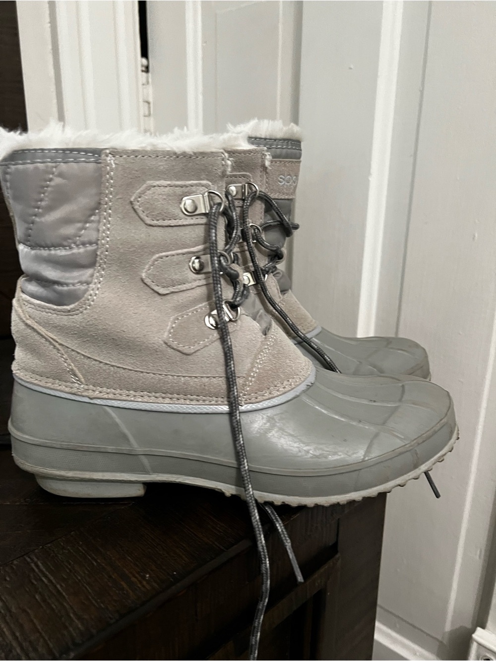 Sporto Gray and Light Tan Women's Winter Rain Boots